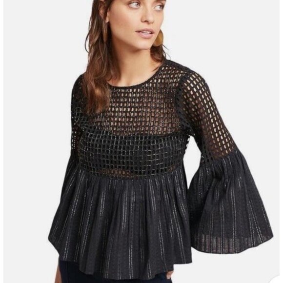Maeve Tops - Anthropologie Maeve Beaded Black Metallic Striped Alameda Blouse Sz 12 Boho